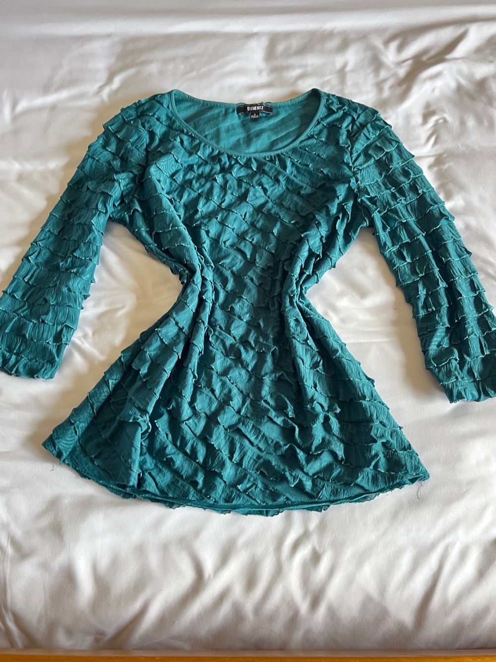 Elementz Teal Ruffled Layered Long Sleeve Top Size S